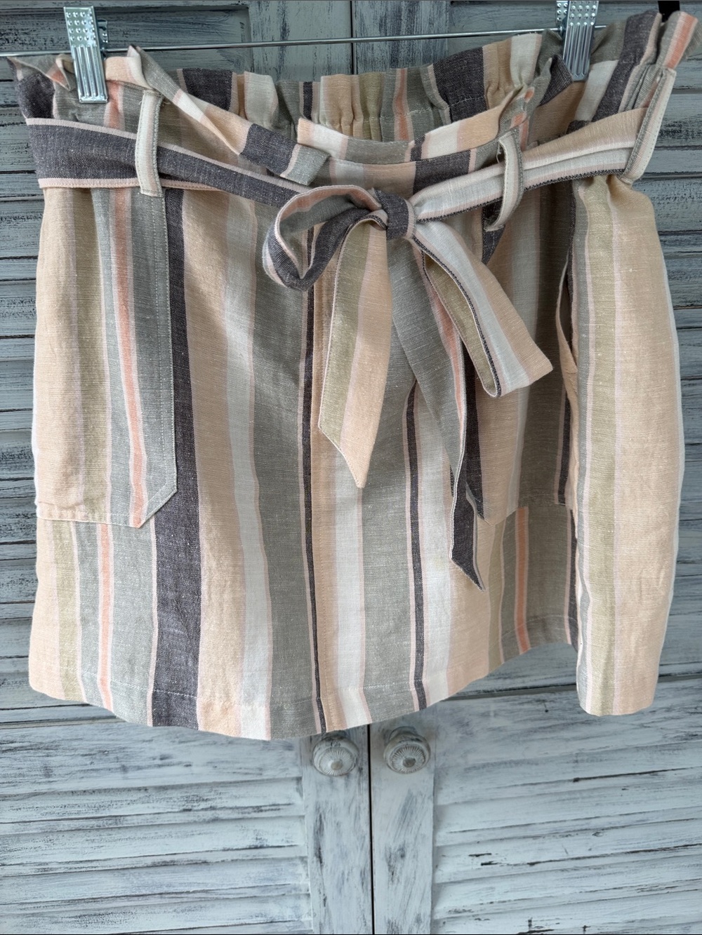 American Eagle Outfitters Striped Pastel Paperbag Tie Linen Blend Skirt Sz L